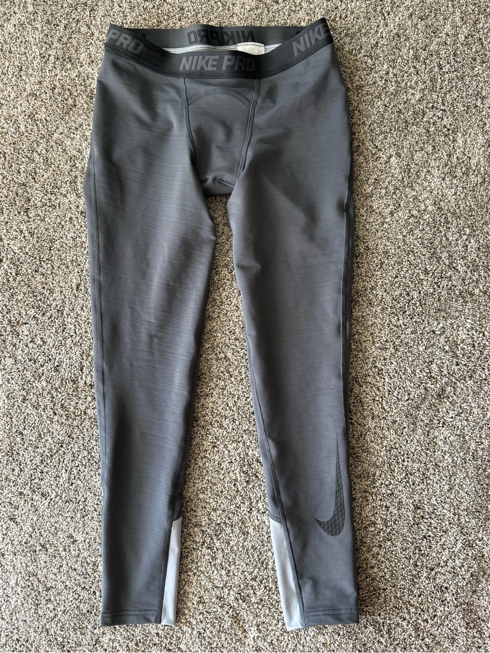 Nike Kids Gray Pro Compression Leggings with Subtle Swoosh